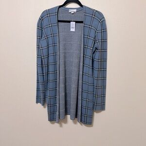 LOFT Blue Plaid Women's Duster Cardigan Sweater, Small‎